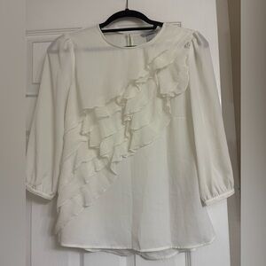 H&M White Ruffle Blouse Size 8